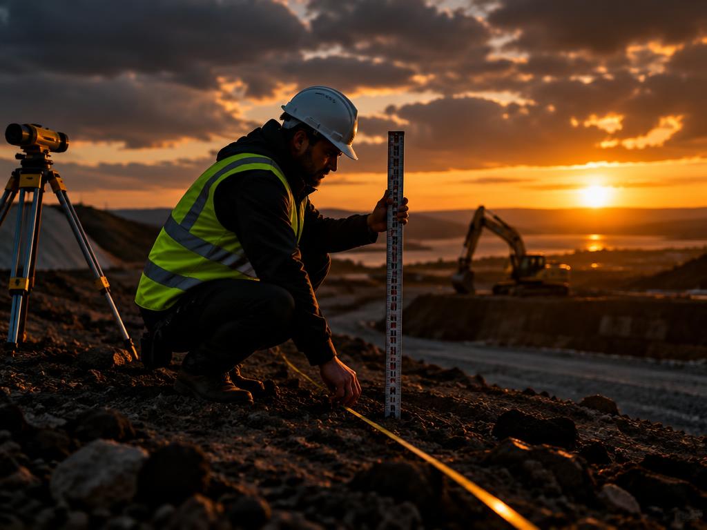 Engenheiro conferindo medições em obra